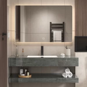 BD1022 - Bàn đá đôi chống xước, bề mặt bóng kết hợp chậu liền mép